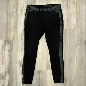 DKNY Black Skinny Pants Leggings Faux Leather Panels Cotton Stretch Size 6